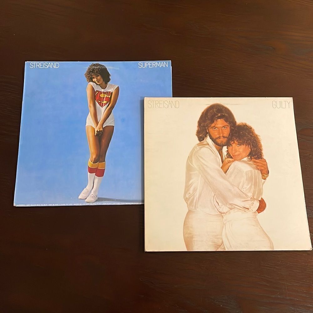 Lot of 2 Barbra Streisand Vinyl Records Guilty with Barry Gibb and Superman EUC